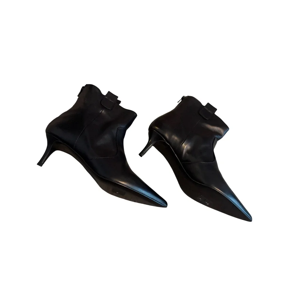 Marc Ellis Black‎ Leather Ankle Boots Pointed Toe Kitten Heel Western Inspired
